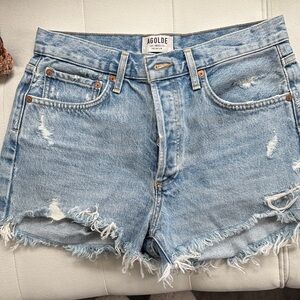 Agolde Women's Frayed Hem Jean Shorts - Light Blue